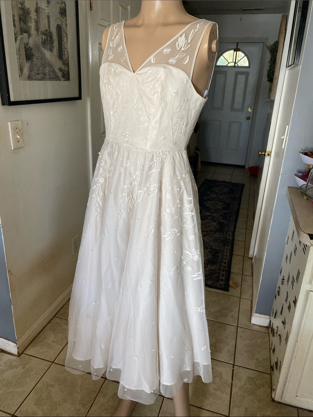 ModCloth Ivory Embroidered MidiPrincess Dress